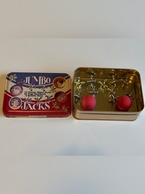 Vintage 2000 Channel Craft Jumbo Jacks Tin Game Complete 10 Metal Jacks 2 Balls